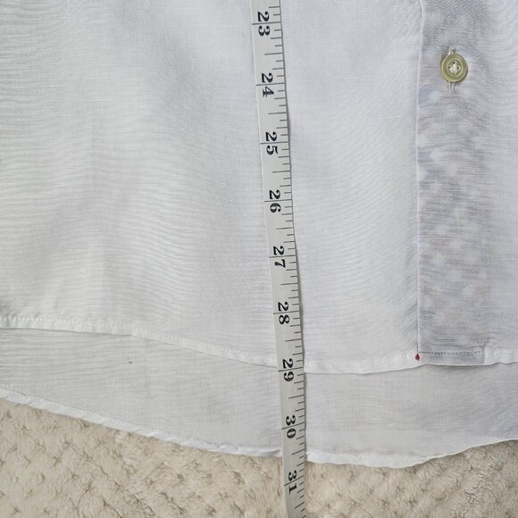 Andrea Bossi Men’s Long Sleeve Shirt  Size L 100% Linen White with Check Accents - Picture 9 of 9
